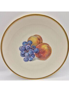 Thomas Ivory Bavaria Fruit Motif Plate 7.5" With Gold Rim Grapes  Peaches Design